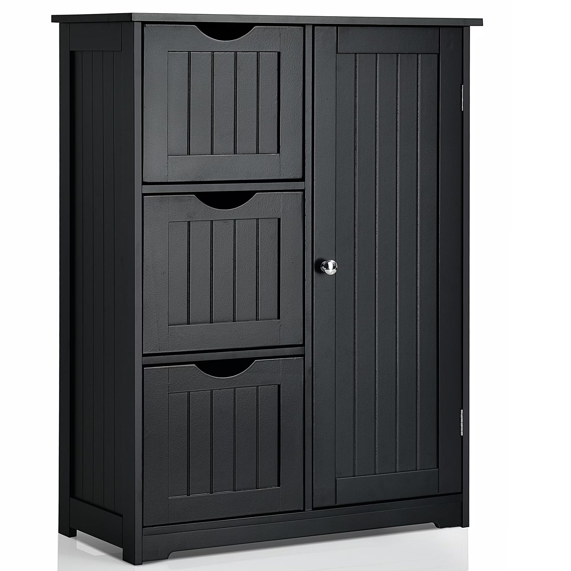 Costway Bathroom Floor Cabinet Side Storage Cabinet with 3 Drawers and 1 Cupboard White