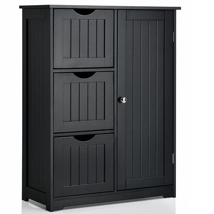 Costway Bathroom Floor Cabinet Side Storage Cabinet with 3 Drawers and 1 Cupboard White