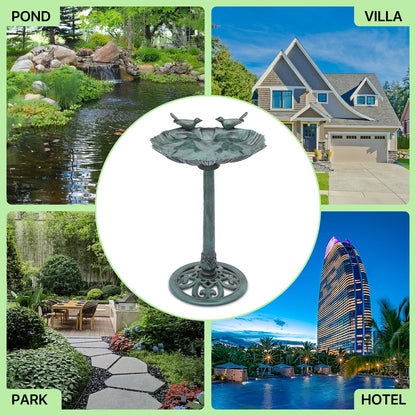 Magshion 28" Outdoor Garden Green Pedestal Bird Bath with Solar Pumb, for Patio Backyard Décor