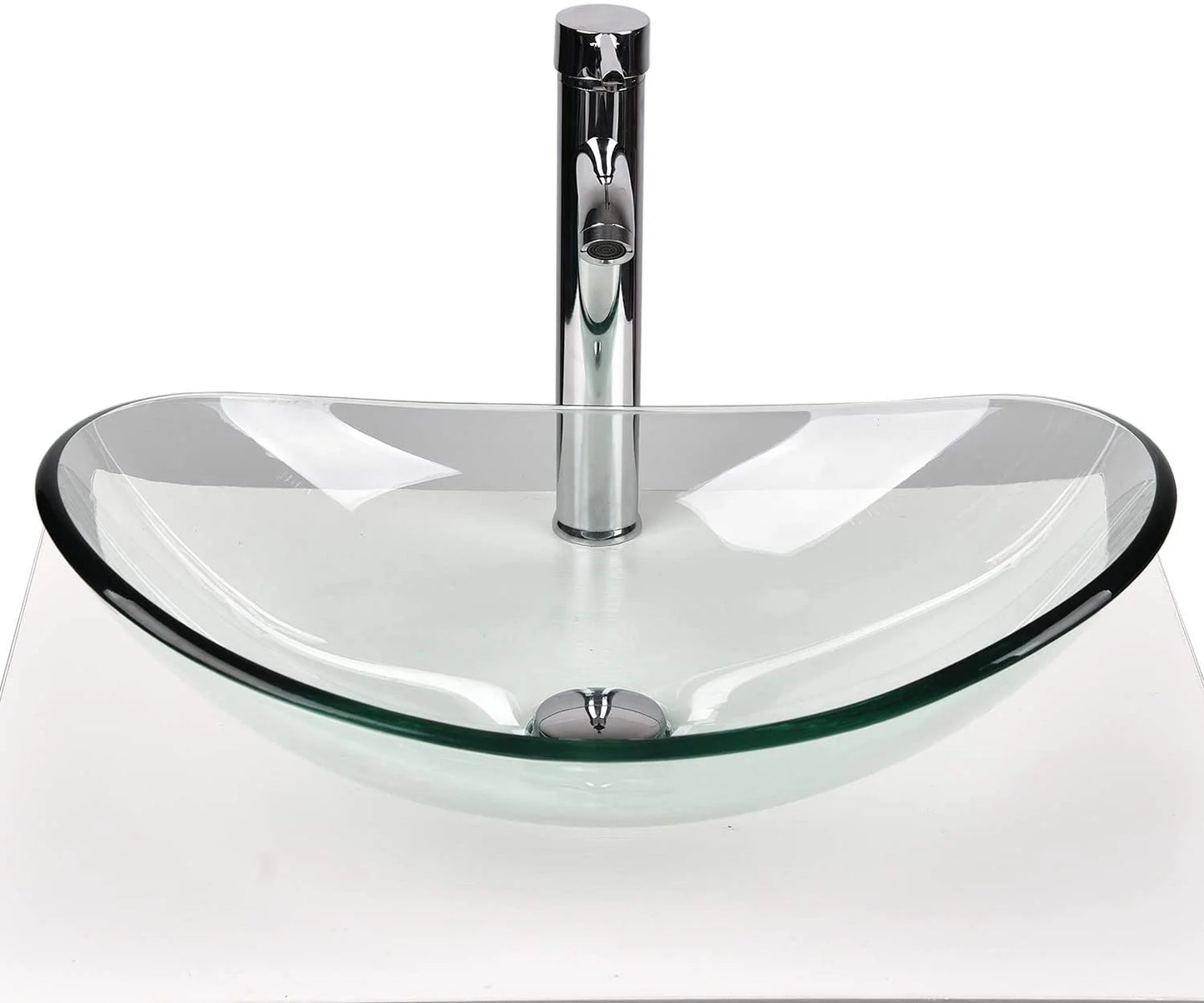 ELECWISH Bathroom Frosted Vessel Sink Tempered Glass Basin Chrome Faucet Pop-up Drain Combo
