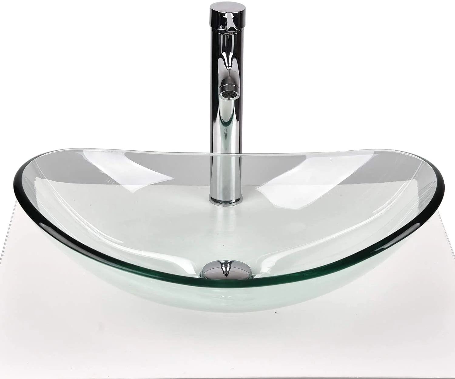 ELECWISH Bathroom Frosted Vessel Sink Tempered Glass Basin Chrome Faucet Pop-up Drain Combo