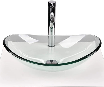 ELECWISH Bathroom Frosted Vessel Sink Tempered Glass Basin Chrome Faucet Pop-up Drain Combo