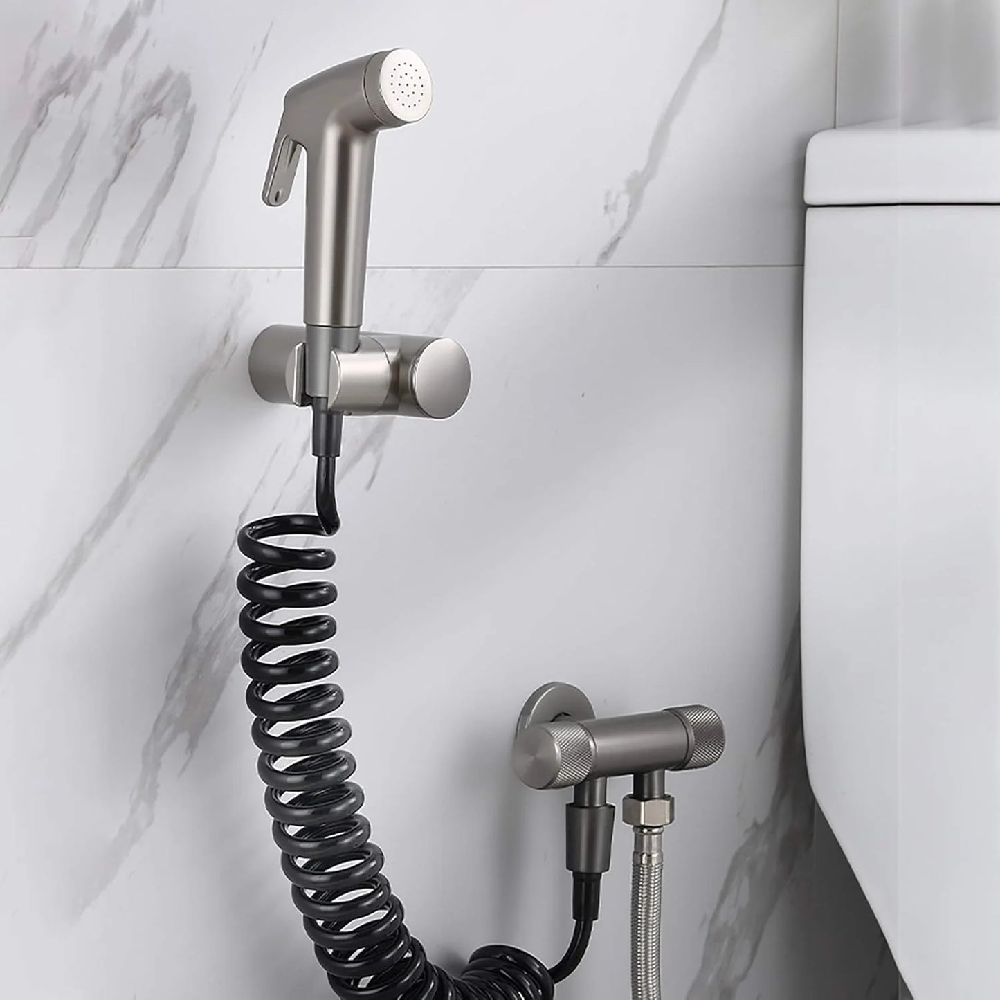 Handheld Bidet Sprayer for Toilet, Brass Portable Cloth Diaper Sprayer Set Single Cold Water Bathroom Bidet Sprayer Kit with PVC Shower Hose for Pet Bathing,Gray