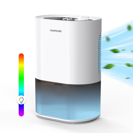 HUMSURE Dehumidifier 120 oz. Large Capacity Tank, Powerful Dehumidifier LED Display with Timer 7-Colour Ambient Light, Auto off, Sleep Mode, Timer, Energy Efficient Cabinet Bathroom