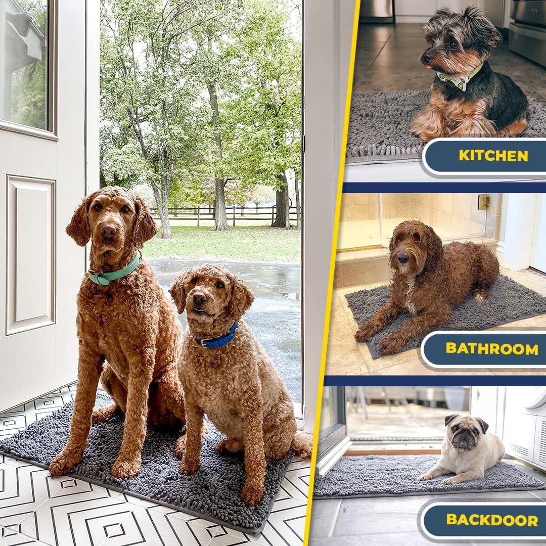 (4 pack) Muddy Mat® SHOWN ON TV Highly Absorbent Microfiber Door Mat and Pet Rug Non Slip Thick Washable Area and Bath Mat Soft Chenille for Kitchen Bathroom Bedroom Indoor and Outdoor - Grey Medium 30"X19"
