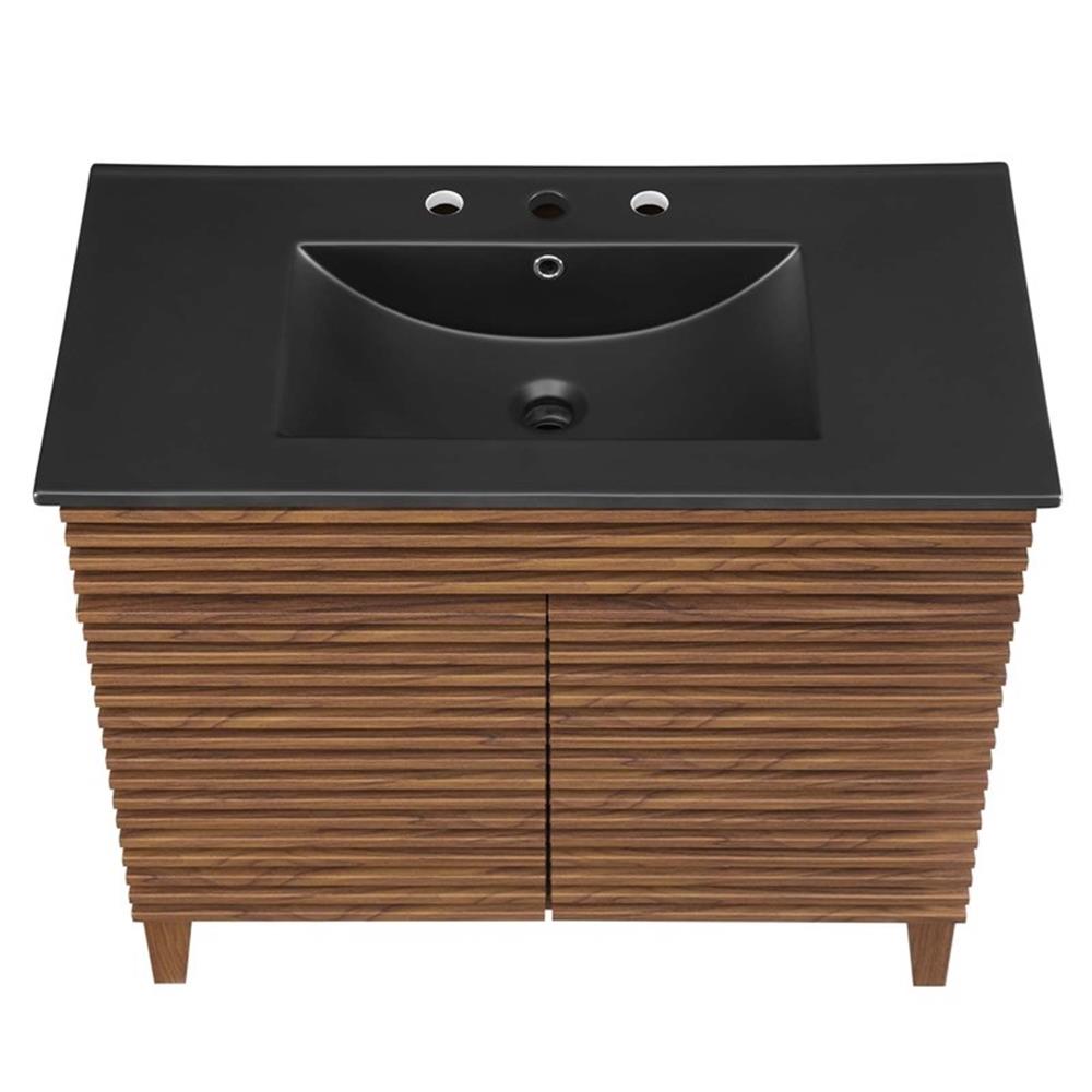 Pemberly Row Modern Wood/Ceramic Bathroom Vanity in Walnut/Black
