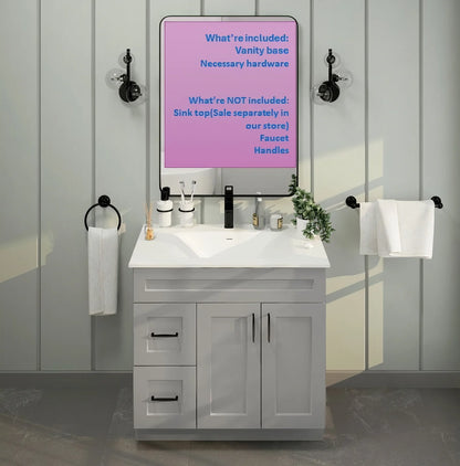 Light Grey Shaker Bathroom Vanity Sink Base with Drawers 36" Ready-to-Assemble Cabinet
