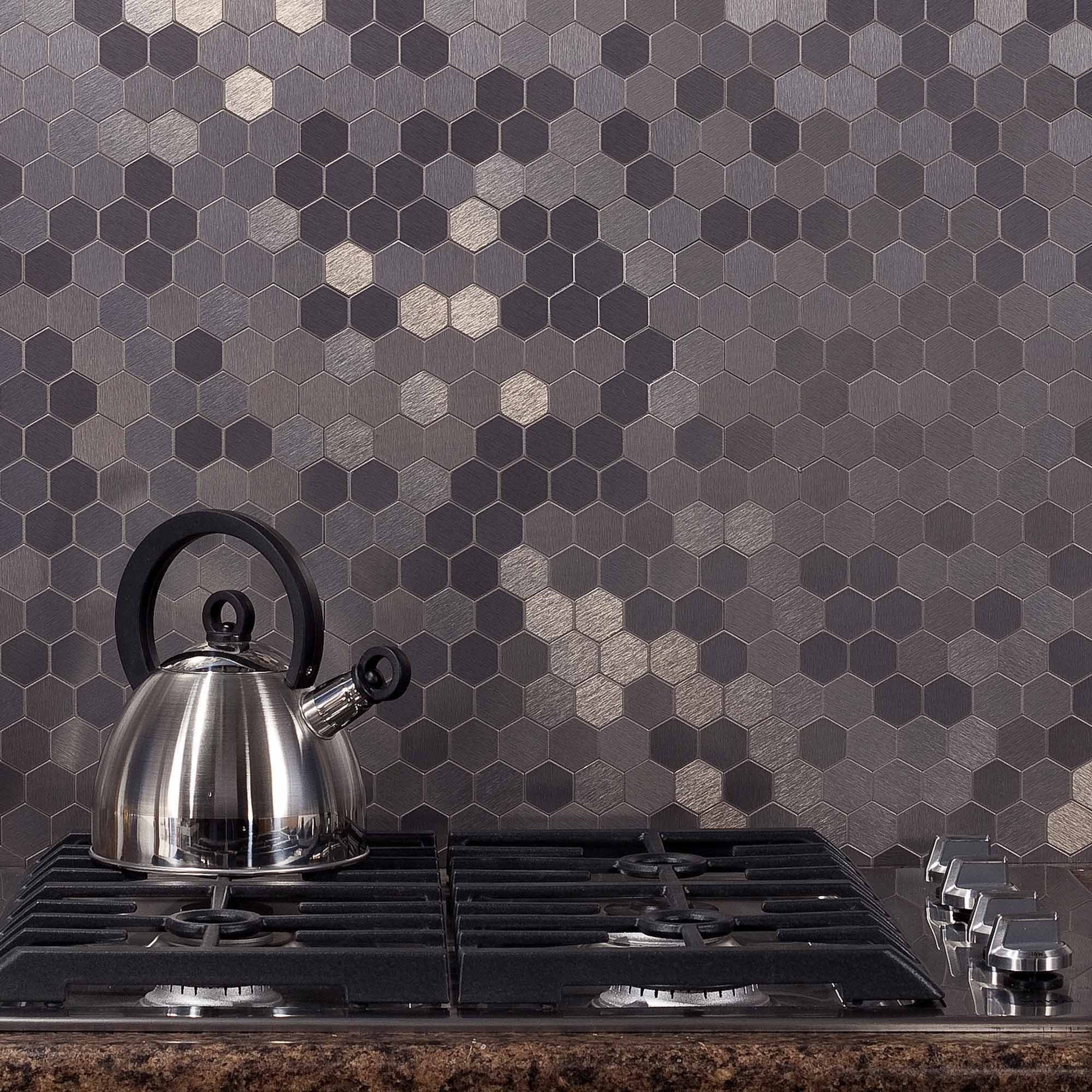 product image Aspect Peel and Stick Backsplash Honeycomb Champagne Matted Metal Tile 15 Sq Ft Kit for Kitchen and Bathrooms