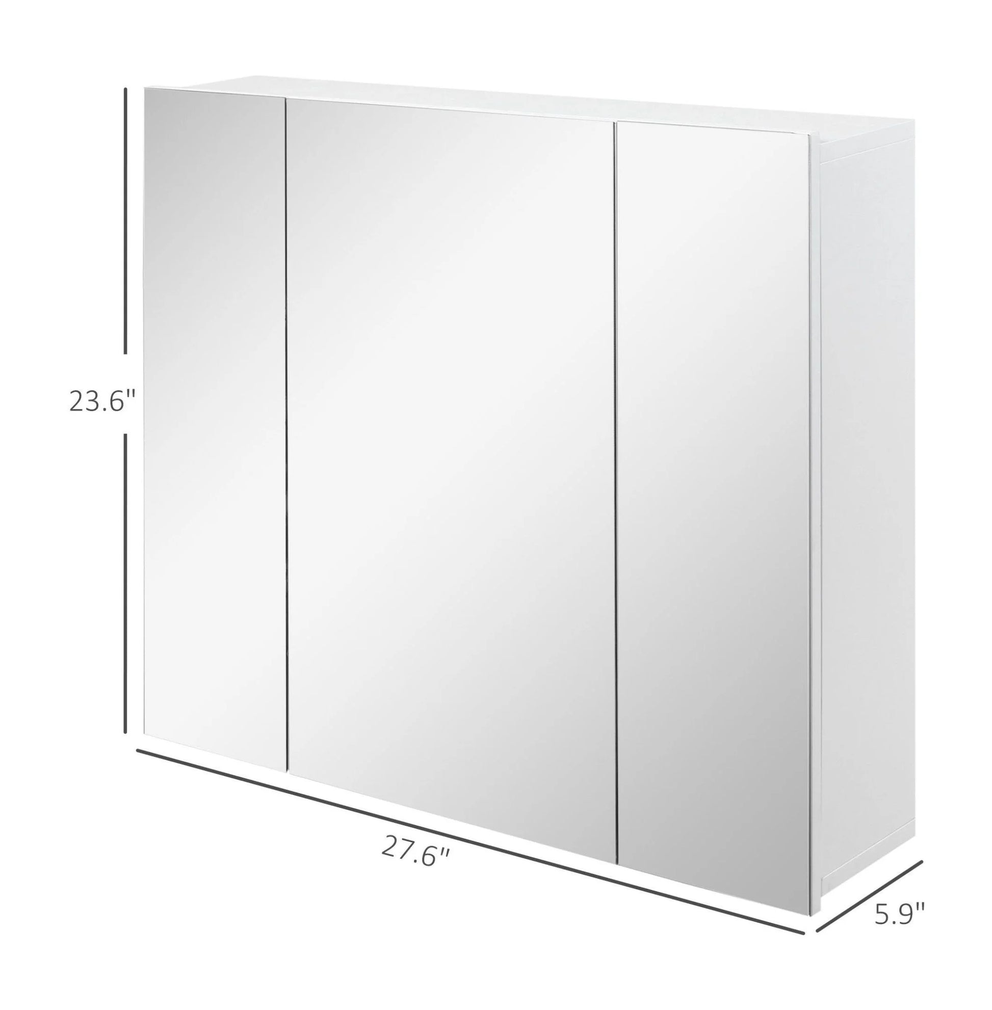 Wall Mounted Mirror Cabinet, Bathroom Medicine Cabinet with Mirror, 3 Doors and Adjustable Shelves, White