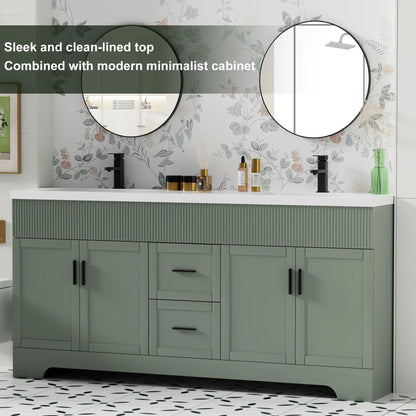 72" Freestanding Double Sink Bathroom Vanity Set With Resin Top, Hand-Painted, EPA Certificate