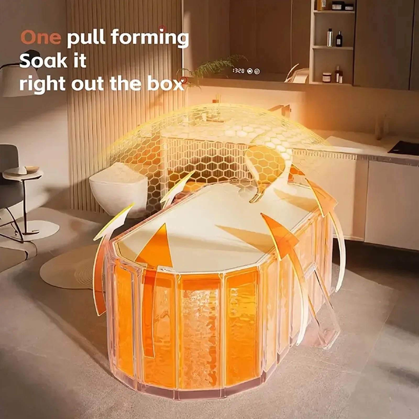 Foldable Portable Hot Tub - Large Collapsible Spa with Non-Slip Mat, 5 Bath Bags & Drain Pipe - Perfect for Adults & Families