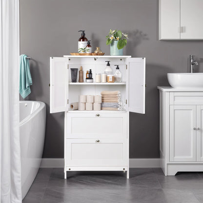 ZENSTYLE Freestanding MDF Bathroom Cabinet with 2 Drawers and Adjustable Shelf Extra Storage Space, White