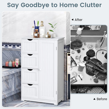 Bathroom Storage Wooden 4 Drawer Cabinet Cupboard 2 Shelves Free Standing White