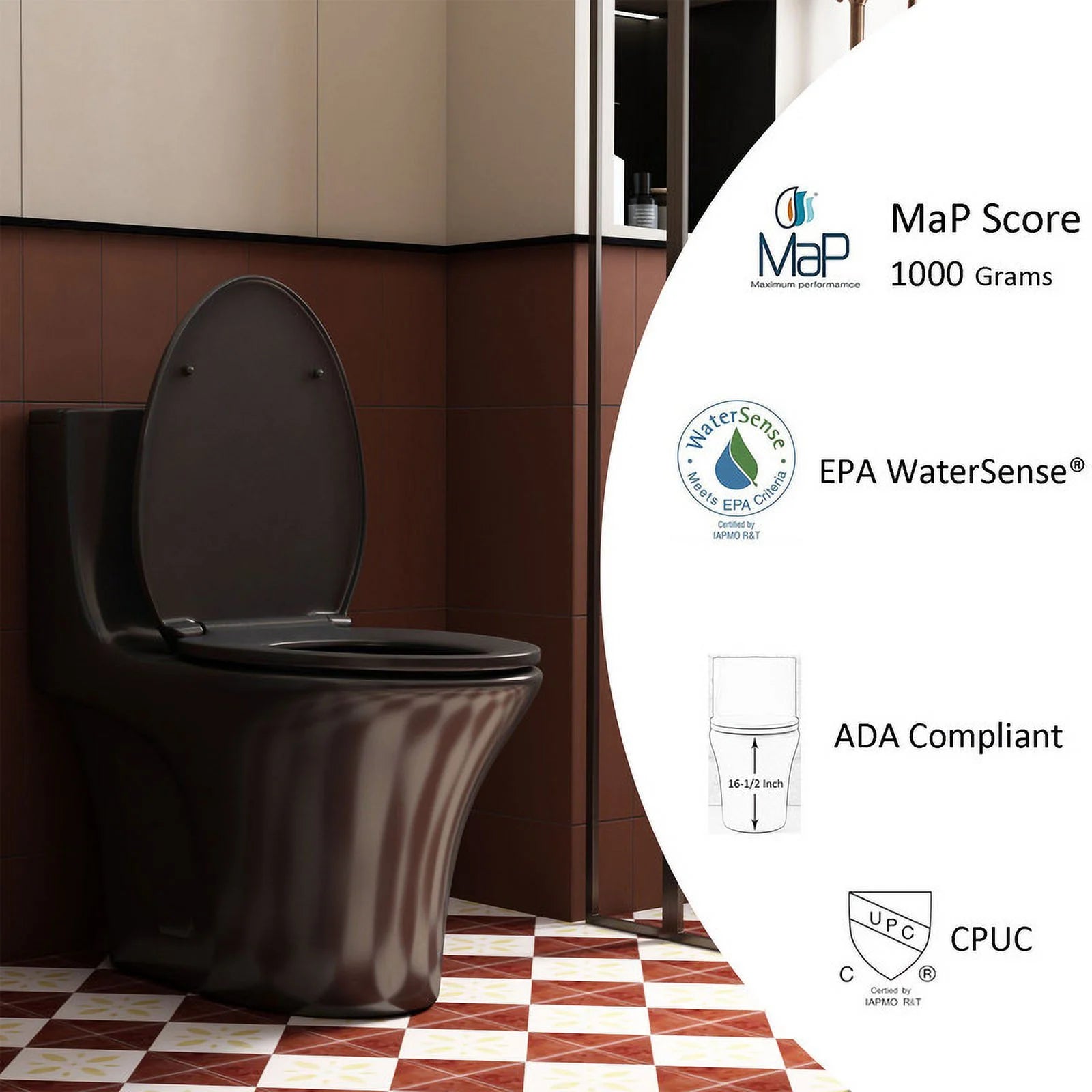 Albriya A1878 Modern One Piece Toilet, Standard Bathroom Toilet Power Dual Flush 1.1/1.6 GPF with Comfortable Seat ADA Height 16 1/2’�? 12’�?Rough-In, MaP 1000g, Glossy White
