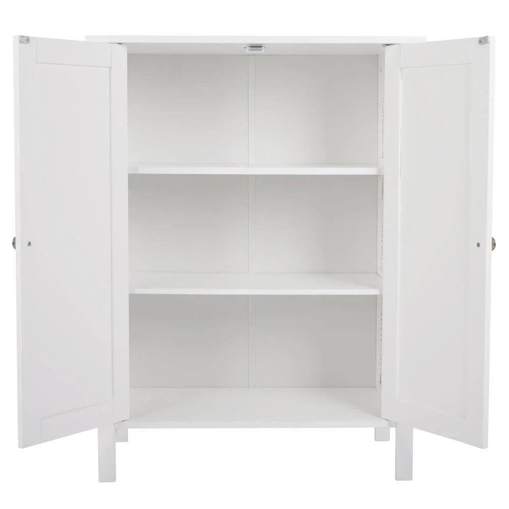 ZENY White Wooden 2 Door Bathroom Cabinet Storage with 3 Shelves Free Standing