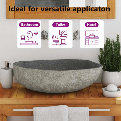 vidaXL Bathroom Basin, Vessel Sink, Easy Assembly, (17.7"-20.9")x(13.4"-16.1")x4.5" River Stone