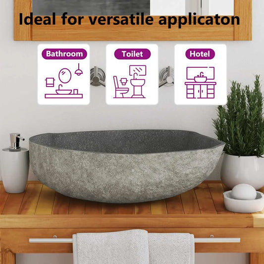 vidaXL Bathroom Basin, Vessel Sink, Easy Assembly, (17.7"-20.9")x(13.4"-16.1")x4.5" River Stone