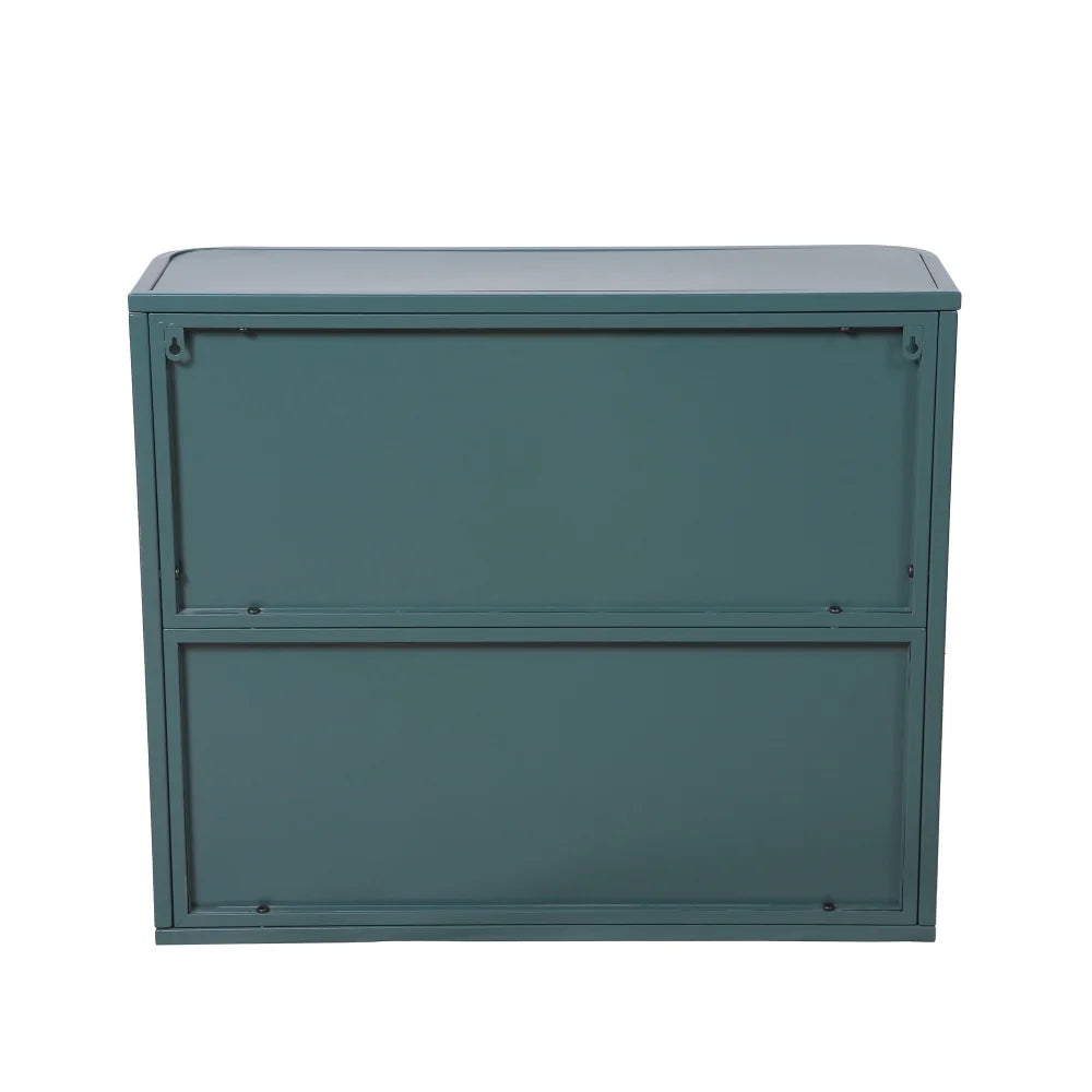 Army Green Bathroom Cabinet - Wall-Mounted Mirror Storage with 2 Doors & Open Shelf - Farmhouse Metal Frame for Vanity/Toilet