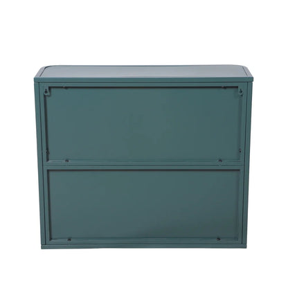 Army Green Bathroom Cabinet - Wall-Mounted Mirror Storage with 2 Doors & Open Shelf - Farmhouse Metal Frame for Vanity/Toilet