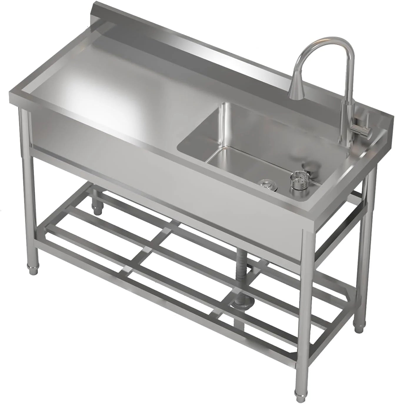 TROPOW 24x20x42 Inch Stainless Steel Utility Sink, Freestanding Single Bowl with Cold and Hot Water Pipe and Faucet, Commercial Sink Kitchen Sink for Restaurant Laundry Room Bathroom Garage Garden