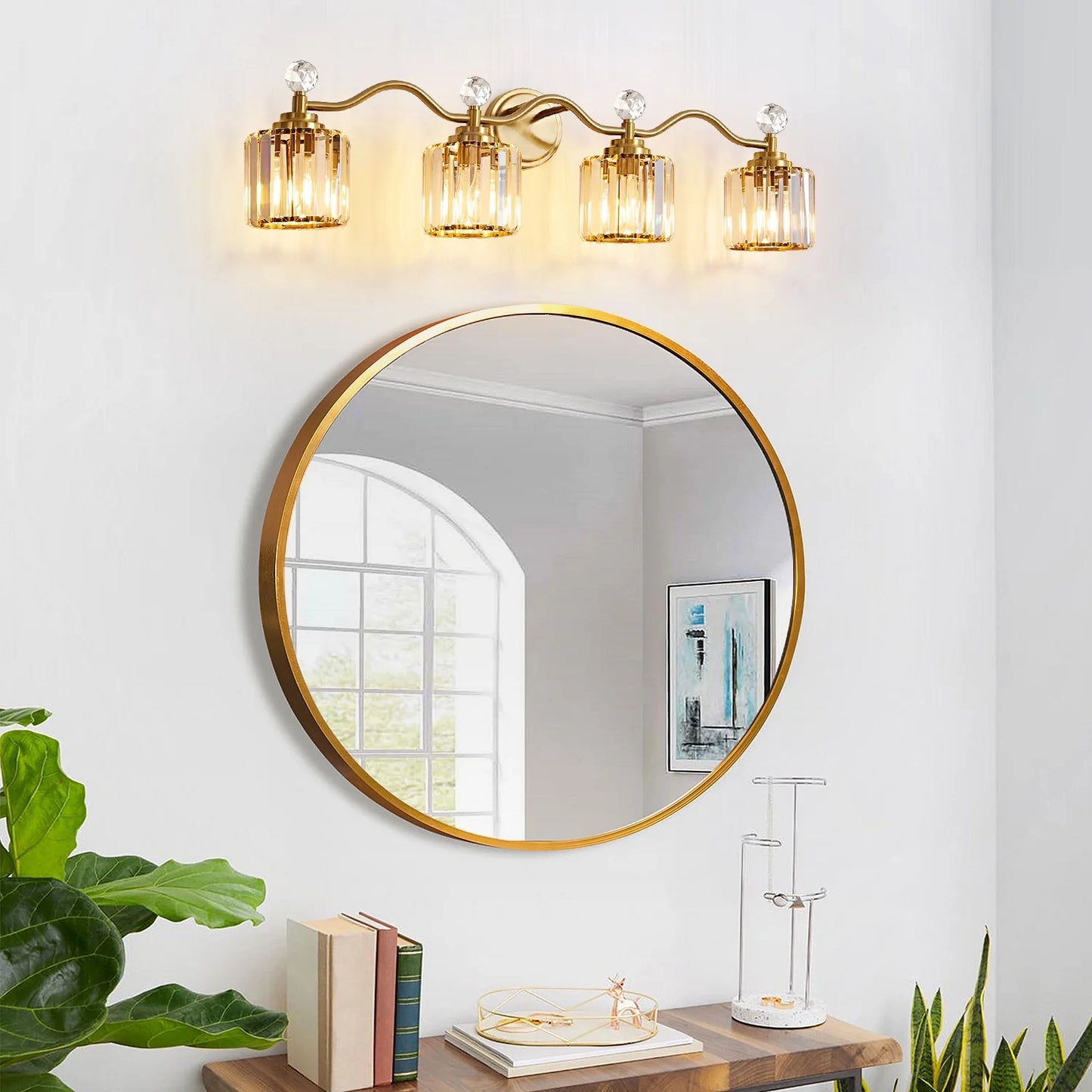 Deyidn 26" Modern 3-Light Black Gold Bathroom Vanity Light - Dimmable Bathroom Transitional Fixture with Crystal Glass Shades