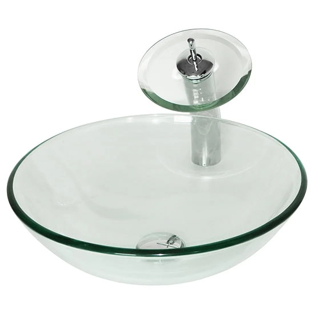 Wonline Bathroom Tempered Clear Glass Vessel Sink Waterfall Faucet & Pop-up Drain