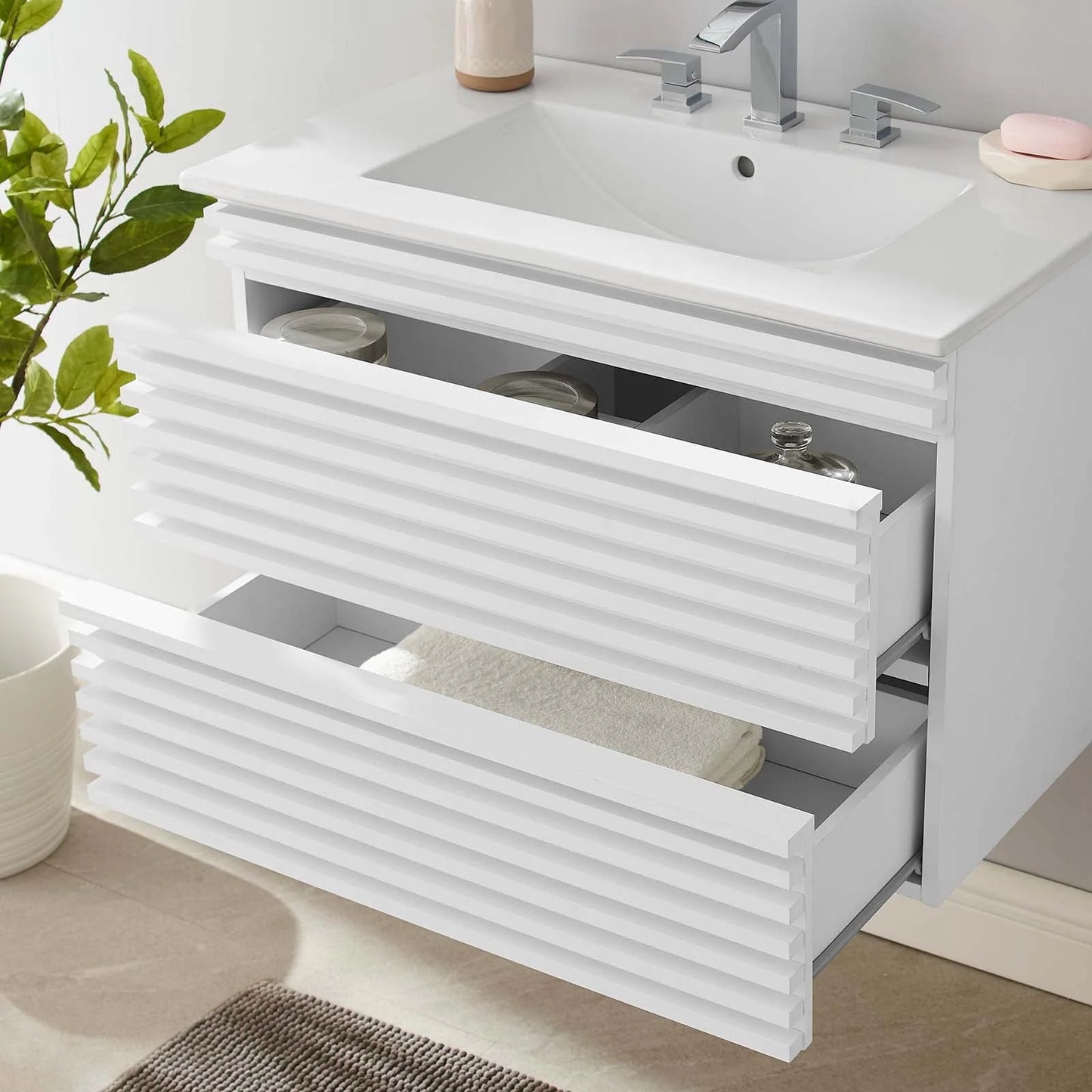 Modway Render 30" Wall-Mount Bathroom Vanity in White White