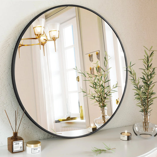 BEAUTYPEAK 20" Wall Mirror Bathroom Mirror Wall Mounted Round Mirror, Black