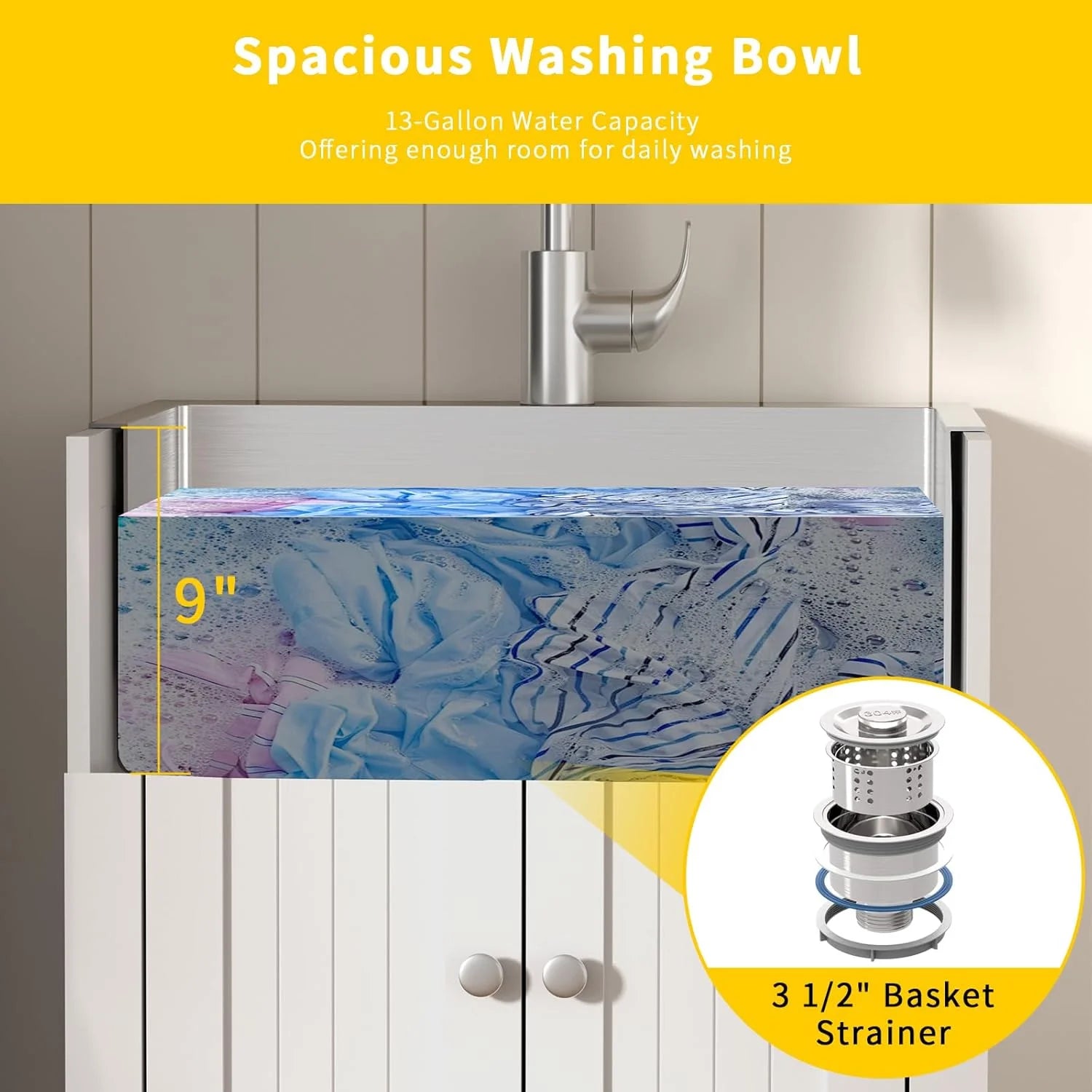 Ktaxon 24-Inch Laundry Sink with Cabinet and Pull-Out Sprayer Faucet, Stainless Steel Utility Sink with Cabinet, Grey Cabinet with Sink for Laundry & Utility Room, Kitchen, Bathroom, Basement