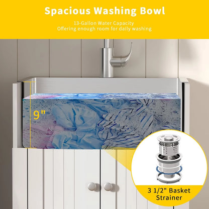 Ktaxon 24-Inch Laundry Sink with Cabinet and Pull-Out Sprayer Faucet, Stainless Steel Utility Sink with Cabinet, Grey Cabinet with Sink for Laundry & Utility Room, Kitchen, Bathroom, Basement