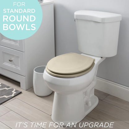 Bath Bliss Beveled Wood Standard Round Toilet Seat in Beige