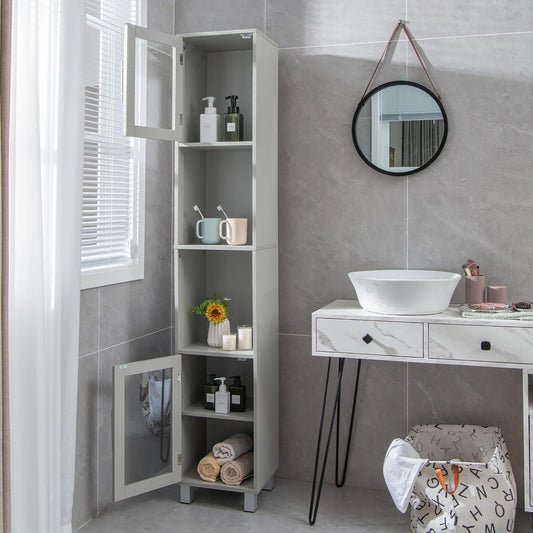 Costway 71'' Tall Tower Bathroom Storage Cabinet Organizer Display Shelves Bedroom Grey