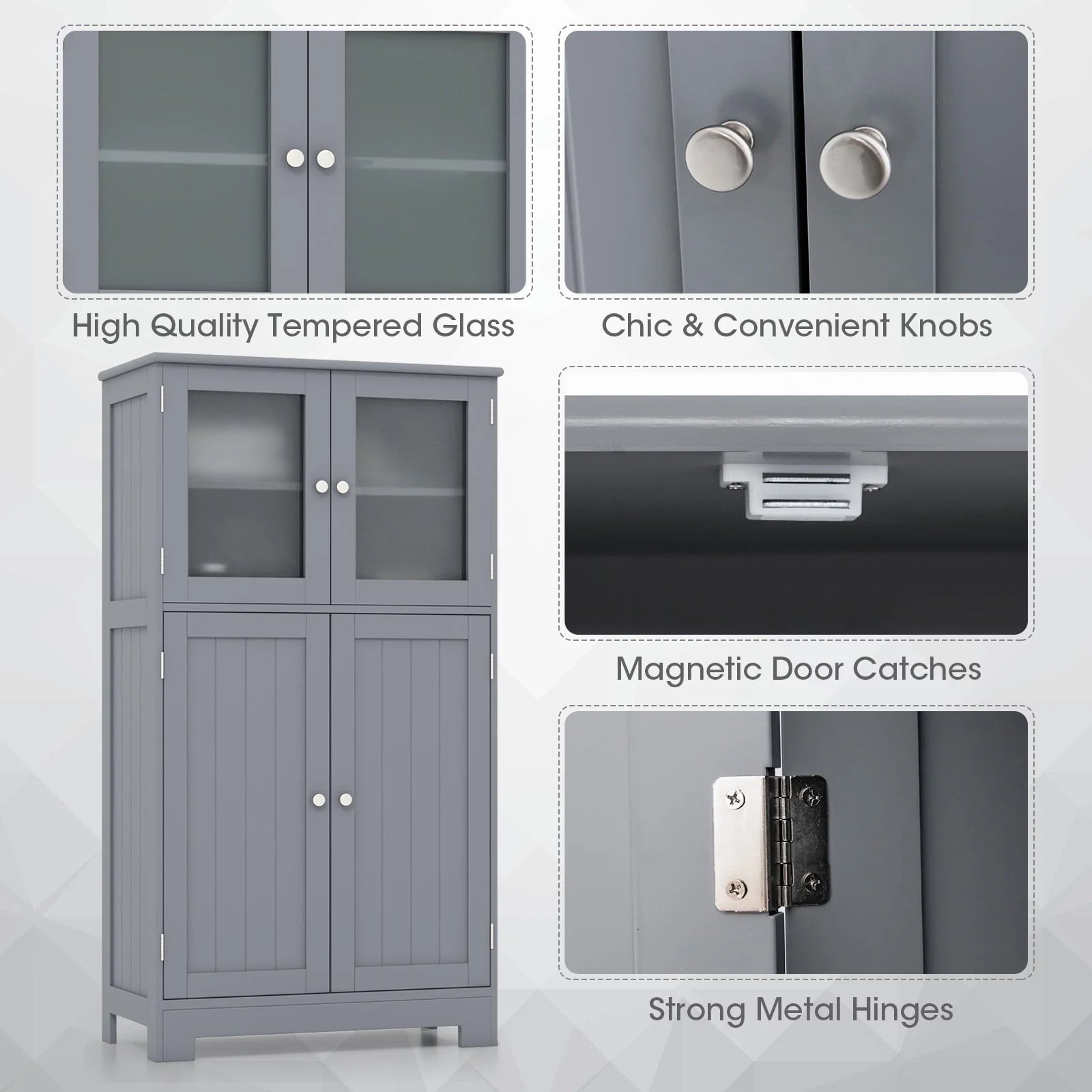 Topbuy Bathroom Storage Cabinet Freestanding Storage Cabinet w/ 4 Doors Wooden Kitchen Cupboard w/ Adjustable Shelf