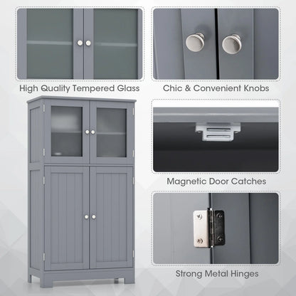 Topbuy Bathroom Storage Cabinet Freestanding Storage Cabinet w/ 4 Doors Wooden Kitchen Cupboard w/ Adjustable Shelf