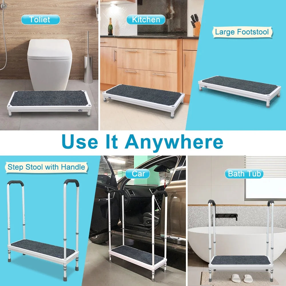 Step Stool with Handle for Elderly Medical Step Stools Seniors Handicap High Beds Mobility Platform Steel Foot Steps With Handrails Ramp Assist for Car, Bedside, Shower, Bathtub