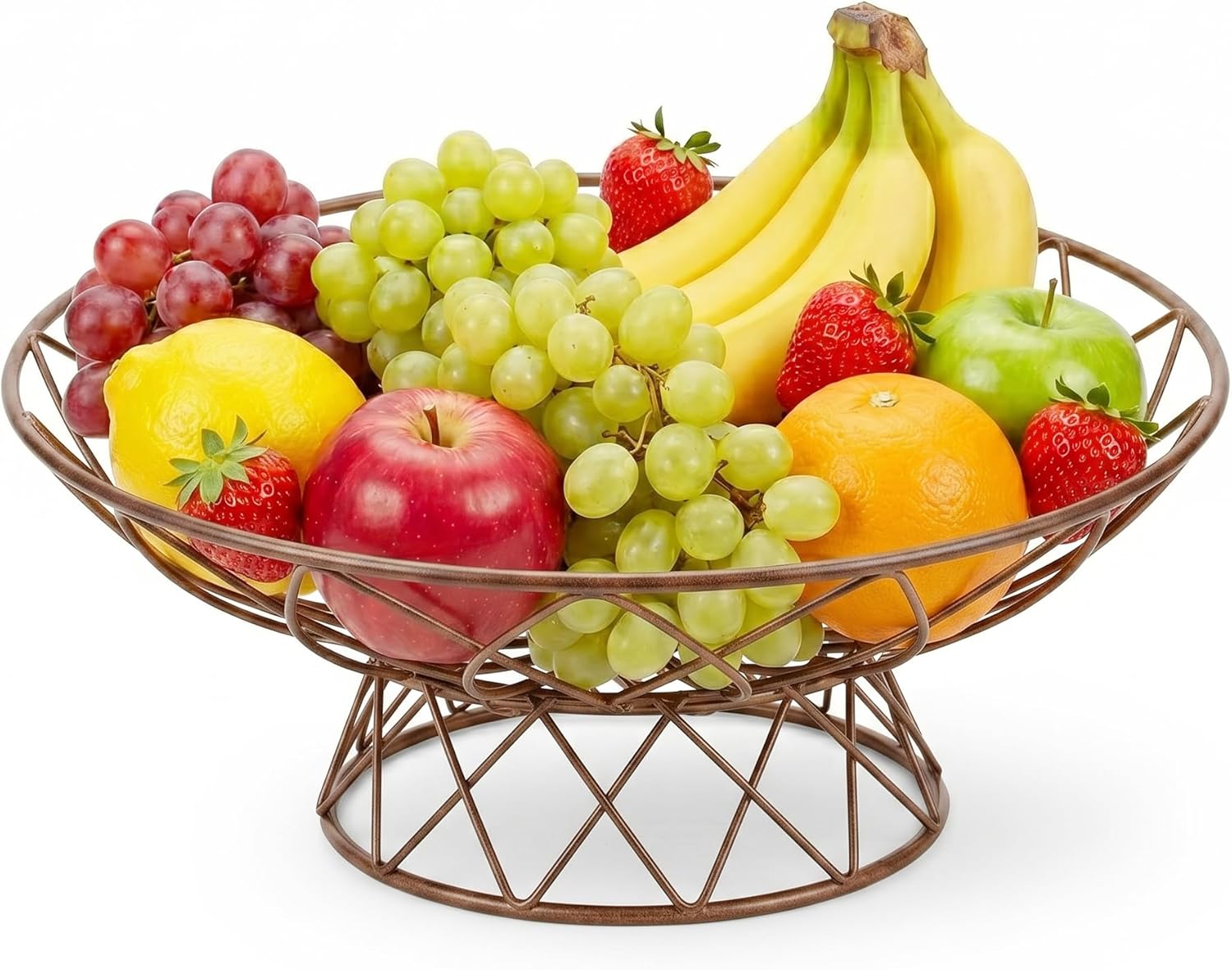 AIYICIII Large Metal Wire Fruit Bowl, 12-inch Round Mesh Fruit Basket for Kitchen Countertop, Modern Decorative Bread Vegetable Storage Holder Organizer, Rustic Brown Iron Art