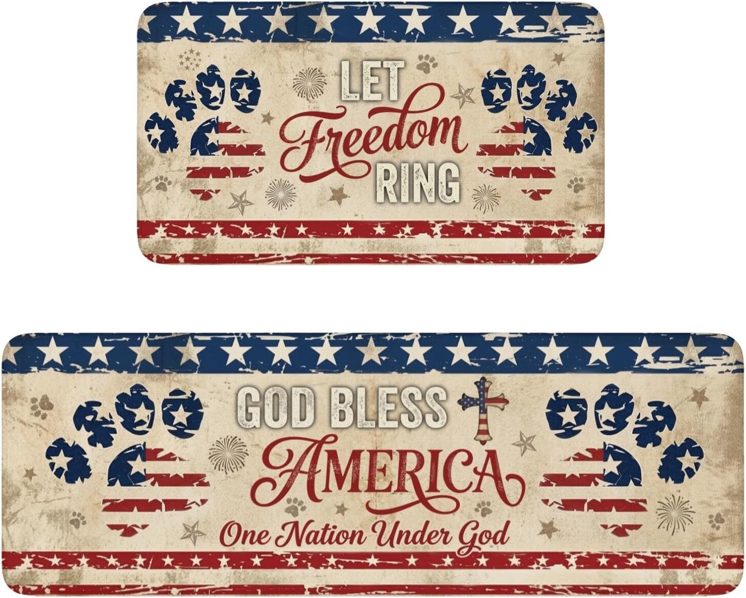 4th of July Kitchen Mats for Floor 2 Piece, Patriotic Fourth of July Kitchen Rugs Non Slip Washable Independence Day Home Decor Bathroom Runner Outdoor Door Mat