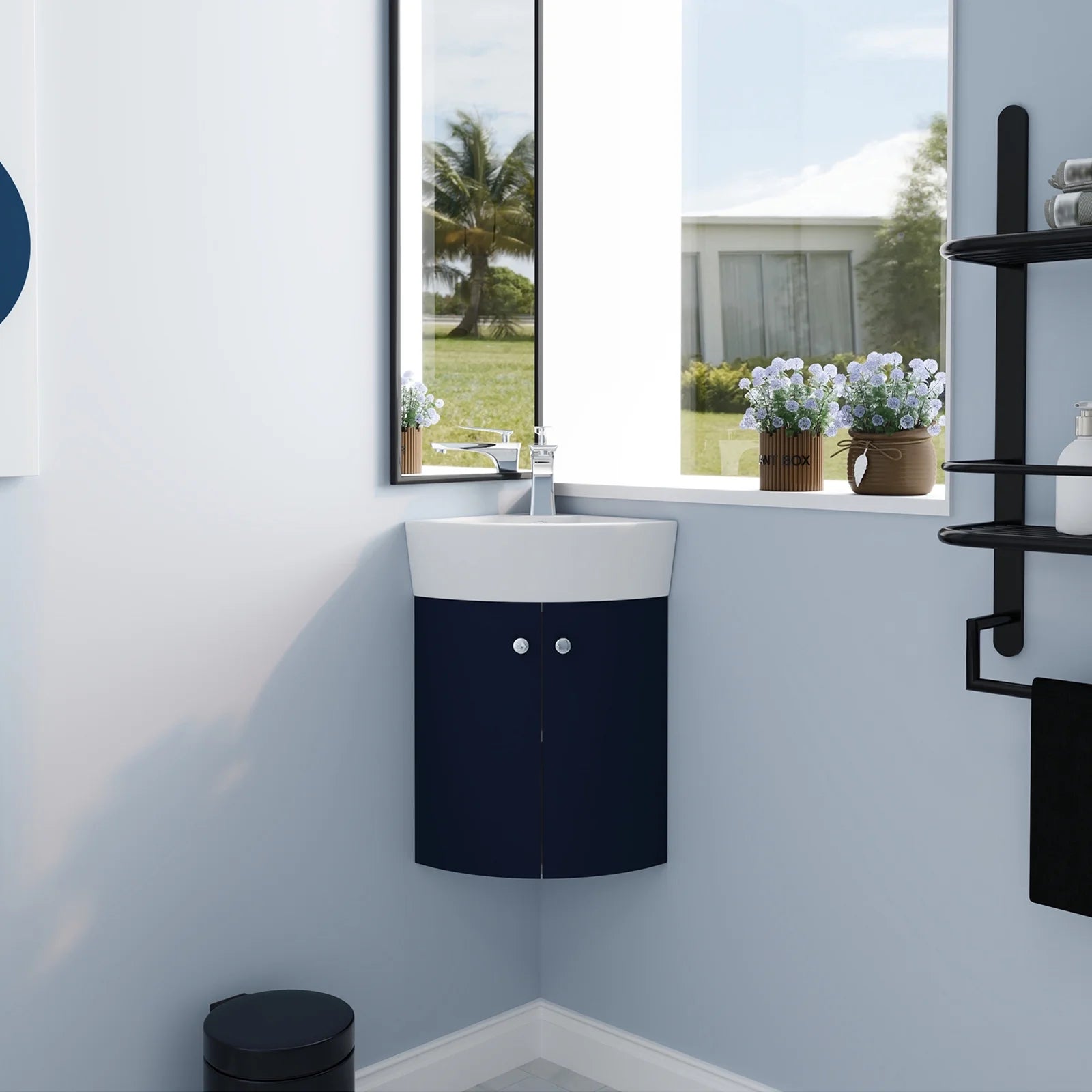 Modern Corner Bathroom Vanity Combo For Small Space, Floating Wall Mounted Cabinet Set Small Bathroom Vanity With Sink, Metal Handles Door Sturdy Structure Furniture