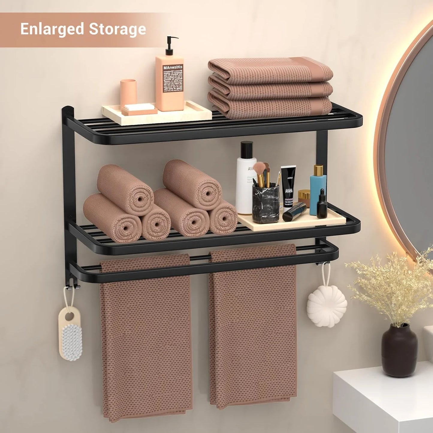 3-Tier Towel Racks for Bathroom with Towel Bars Multilayer Hotel Towel Shelf Stainless Steel Wall-Mounted Brushed Finish Holder with Towel Shelves 23 Inches