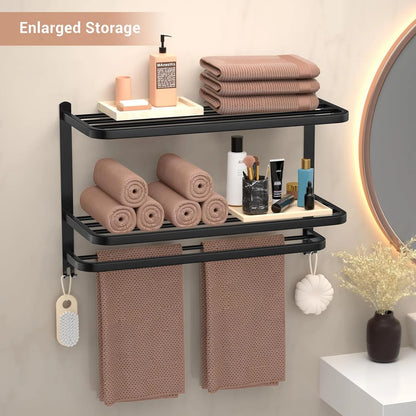3-Tier Towel Racks for Bathroom with Towel Bars Multilayer Hotel Towel Shelf Stainless Steel Wall-Mounted Brushed Finish Holder with Towel Shelves 23 Inches