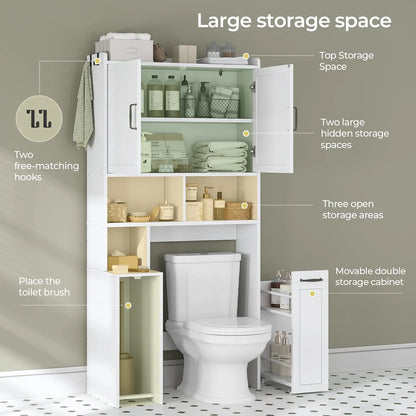 Frhnenha Over The Toilet Storage Cabinet with Pulley, Bathroom Storage Cabinet, with Adjustable Shelf and Open Shelf for Bathroom, Restroom, Laundry, White