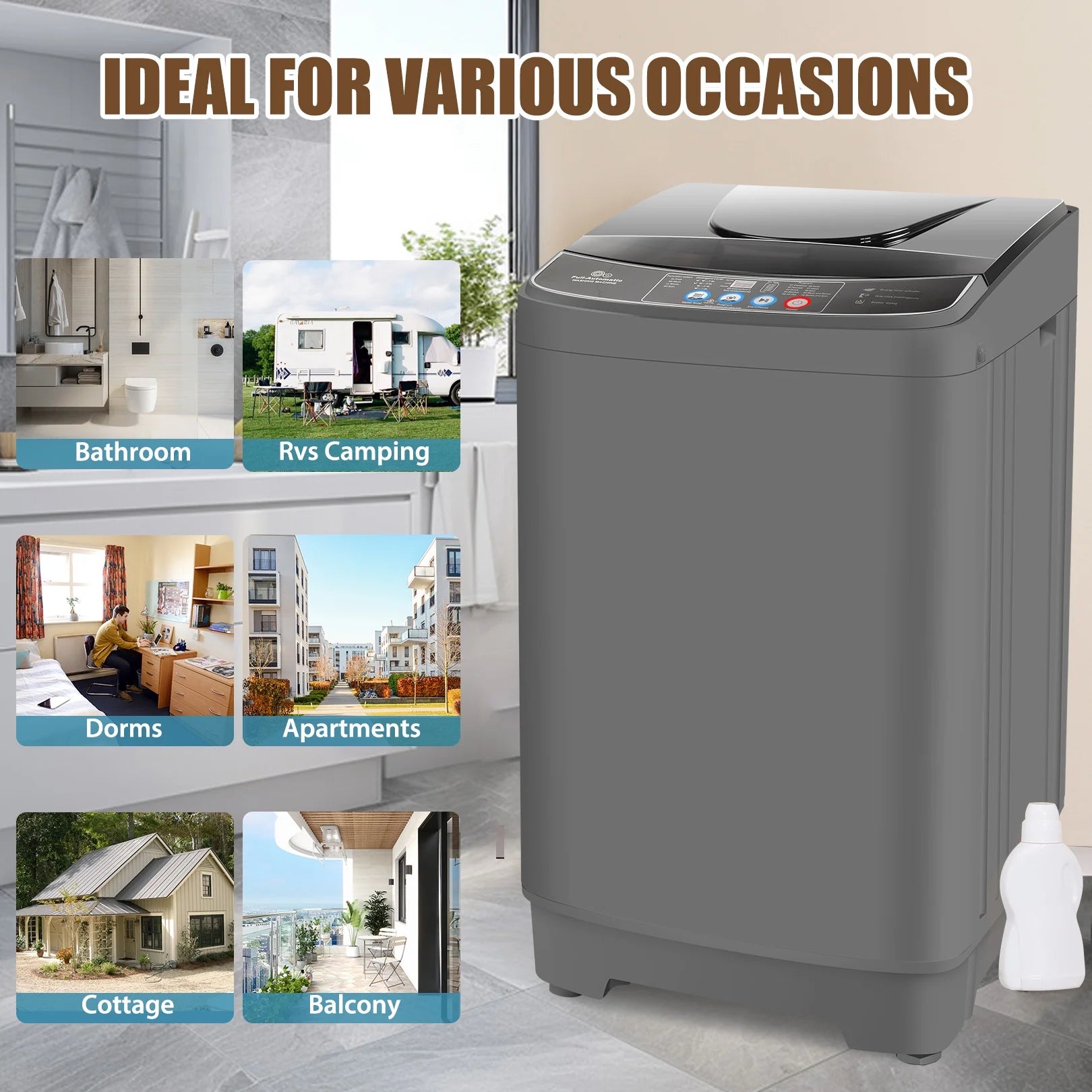 Veeboto Portable Washing Machine, 15.6lbs Washer and Dryer Combo Machine with 10 Wash Programs/8 Water Levels, Laundry with LED Display & 1 Adjustable feet for Home, Apart, Bathroom