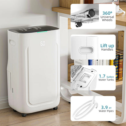 Rocyis 22 Pint/day (DOE) 5500 sq. ft. Dehumidifier for Home, 1.7 Gallon��6.5L�� Water Tanks, Auto Drain or Manual Drainage, for Basements, Bedroom, Bathroom