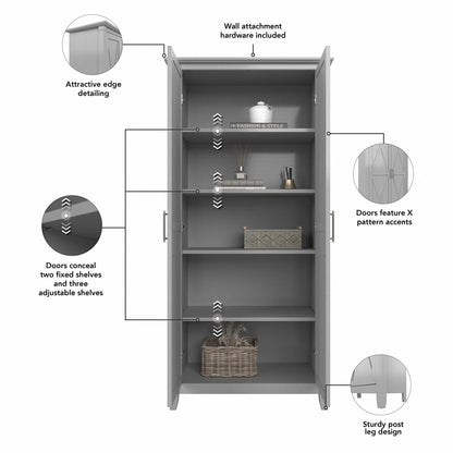 Bush Furniture Key West Tall Bathroom Storage Cabinet with Doors, Bing Cherry