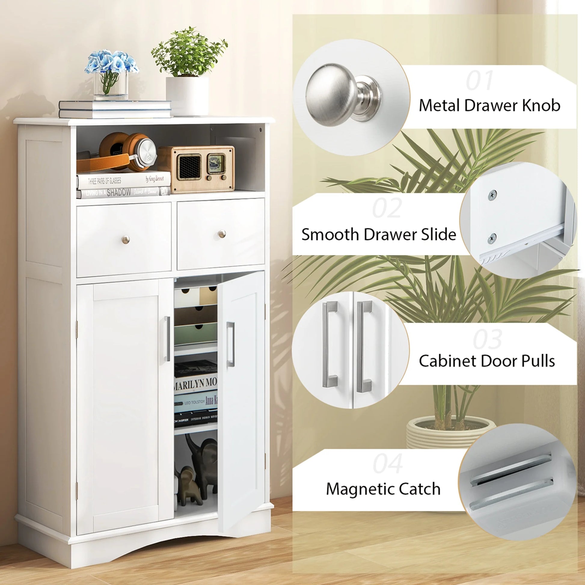 Costway Bathroom Floor Cabinet Freestanding Storage Cabinet with 2 Doors White