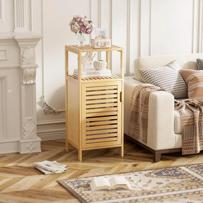 Bathroom Cabinet, Bamboo Floor Cabinet Free Standing, 4 Tier Sofa Side Storage Cupboard for Living Room Kitchen Bedroom