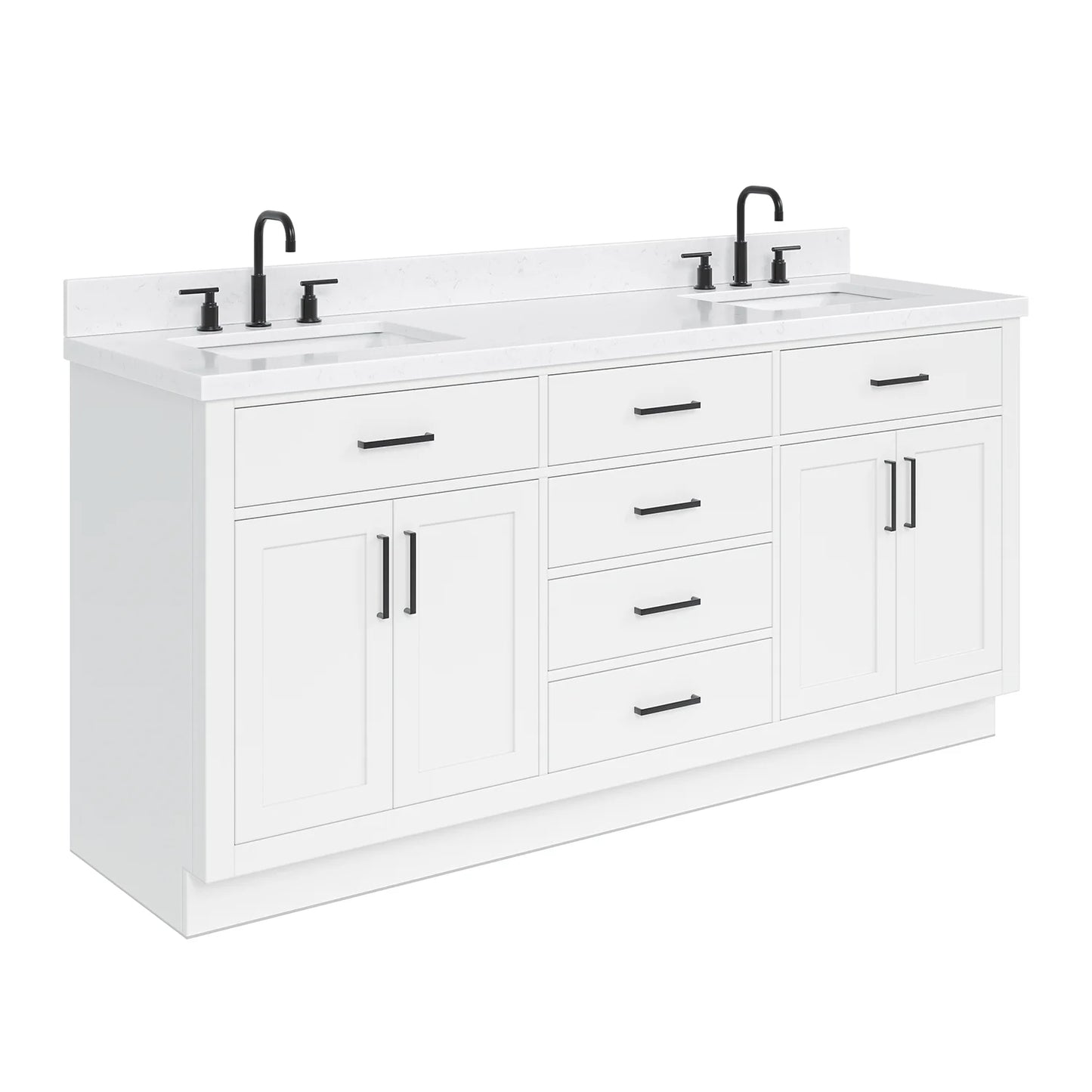 ARIEL Hepburn 72 Inch Double Rectangle Sink Bathroom Vanity With Carrara White Quartz Countertop 1.5 Inch Edge In Oak