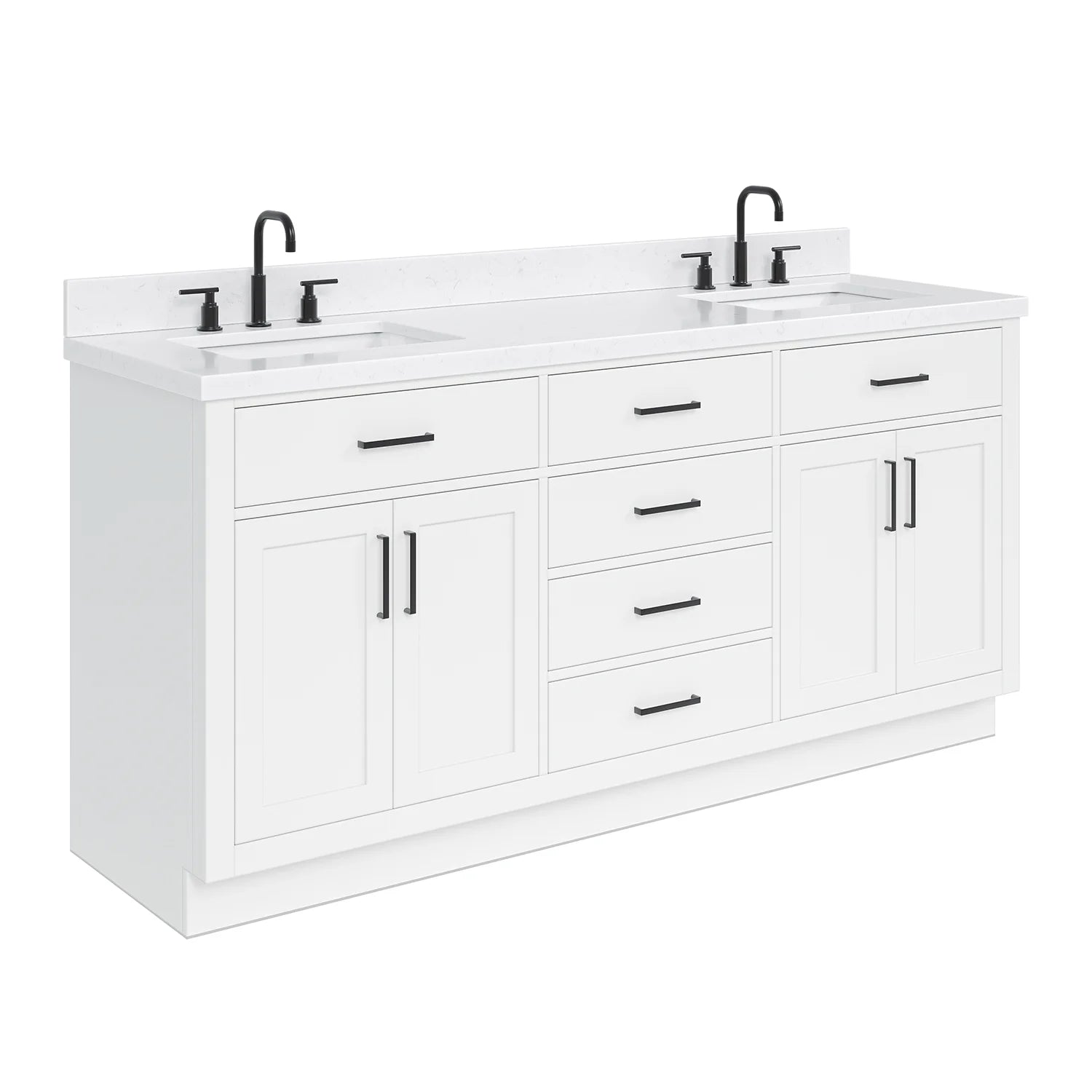 ARIEL Hepburn 72 Inch Double Rectangle Sink Bathroom Vanity With Carrara White Quartz Countertop 1.5 Inch Edge In Oak