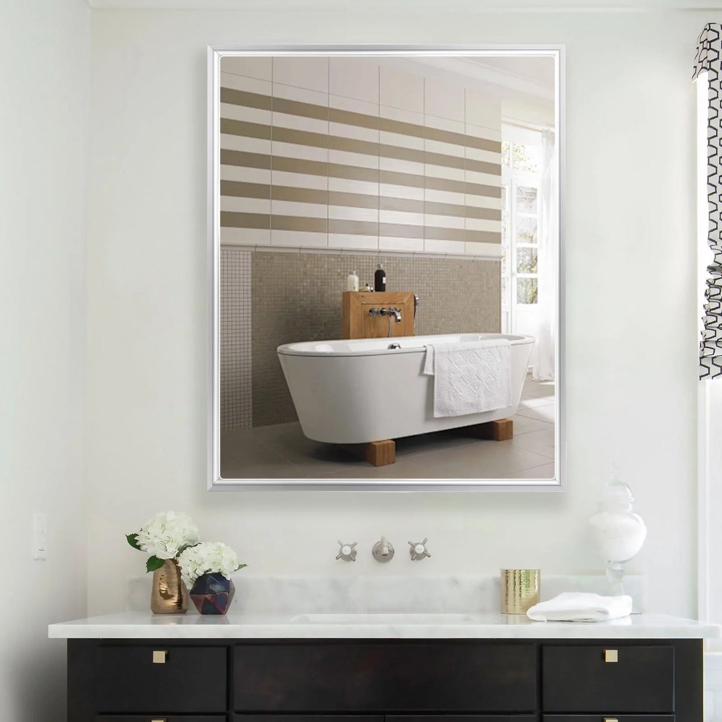 FUMANGO Bathroom Medicine Cabinet with Aluminum Framed Mirror,24"x30" Surface Mount or Recessed Mount Bathroom Vanity Mirror,Single Door Bathroom Mirror with Storage Cabinet
