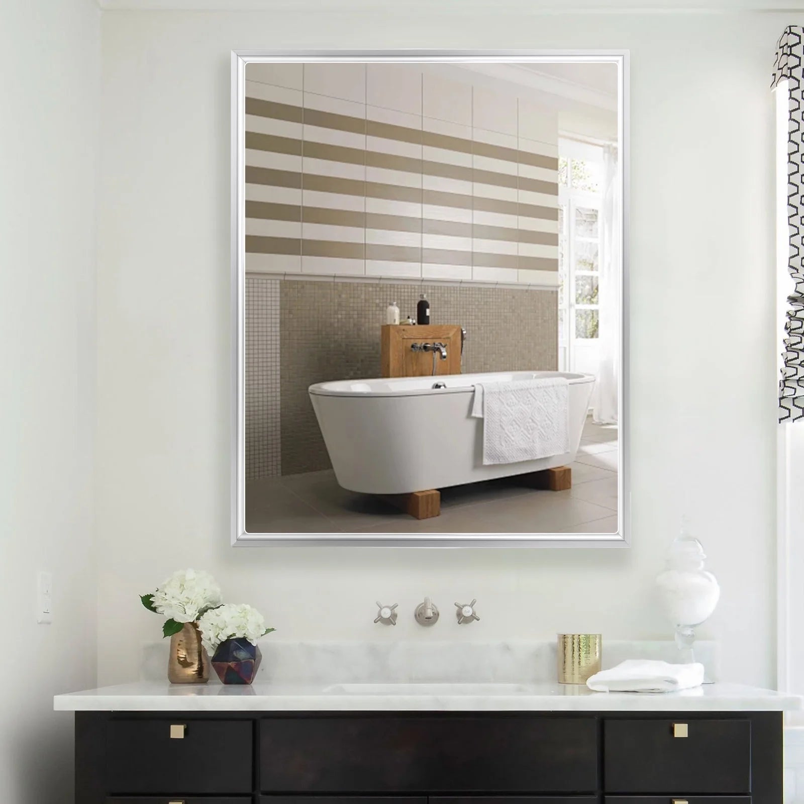 FUMANGO Bathroom Medicine Cabinet with Aluminum Framed Mirror,24"x30" Surface Mount or Recessed Mount Bathroom Vanity Mirror,Single Door Bathroom Mirror with Storage Cabinet